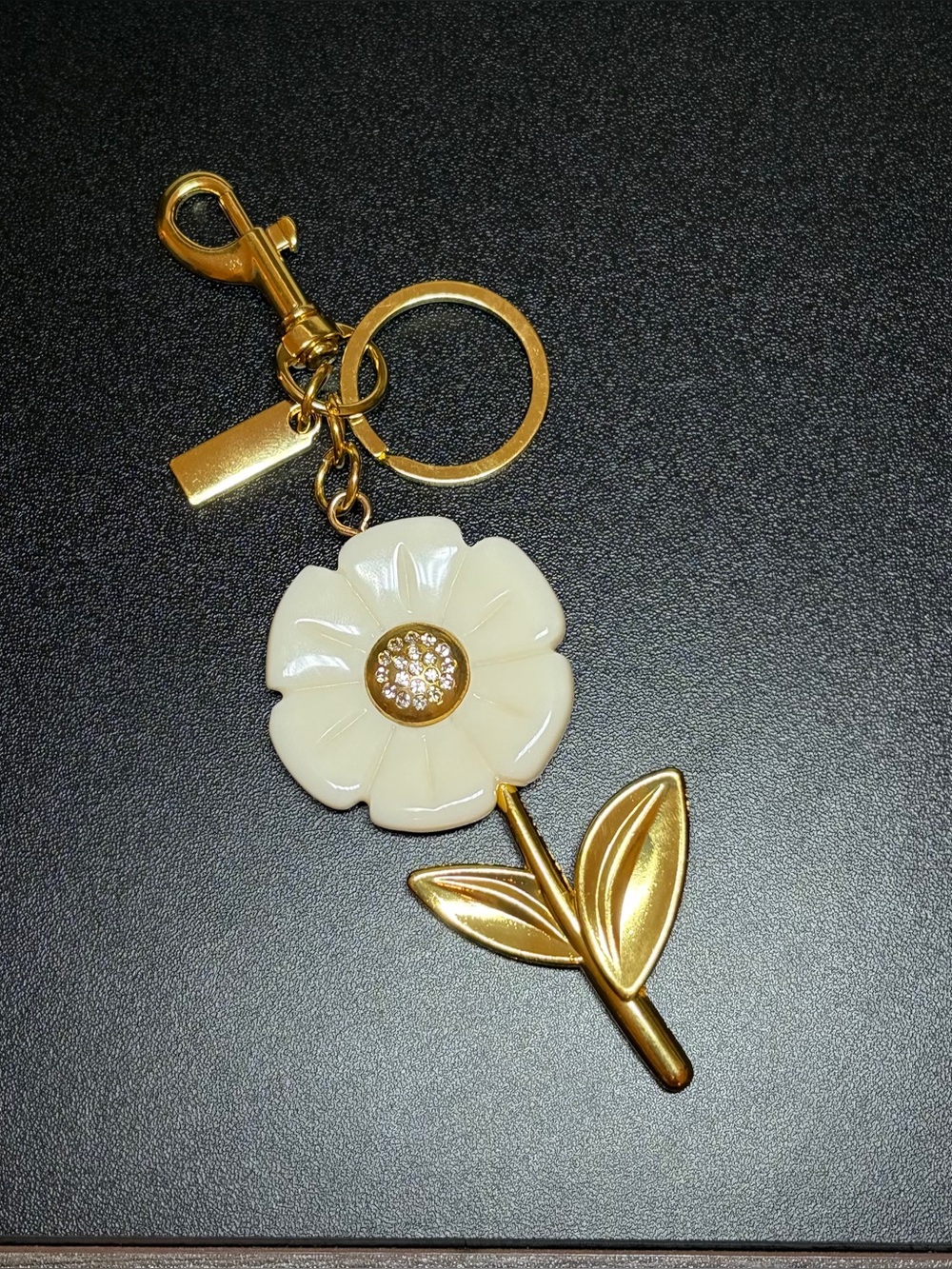 Gold & Cream Flower Keychain Charm